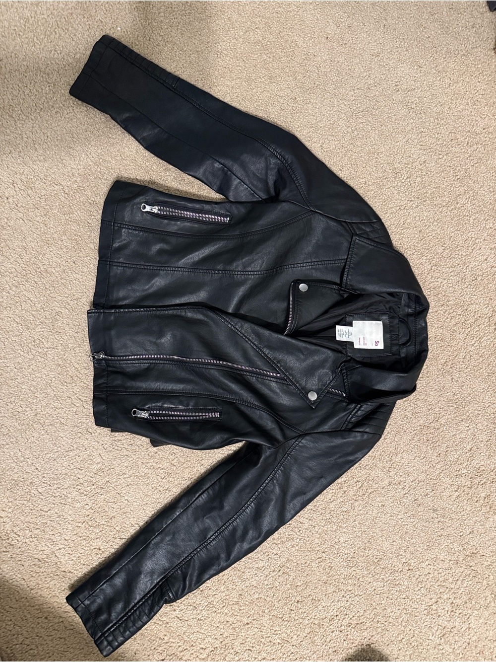 GIrls Black Faux Leather Moto Jacket size 14 EUC